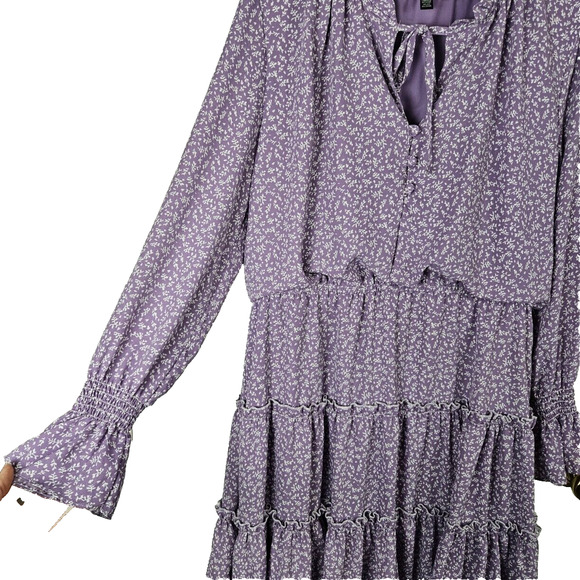 Ellen Tracey Peasant Dress Size L Knee/Midi Purple Ren Faire Lined Long Sleeve - Picture 2 of 8